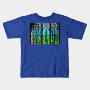 Stained Glass Window Looking Into a Garden Kids T-Shirt